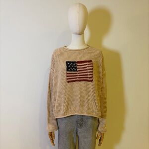 MIOU MUSE Oversized American Flag Knit Sweater - Size L - NWOT